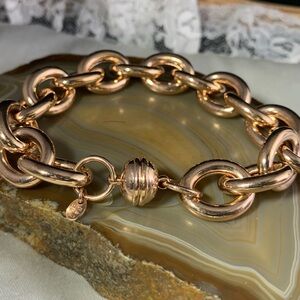 VINTAGE BRONZE MILOR ITALY IN ROSE GOLD TONE CHUNKY LINK 8" BRACELET